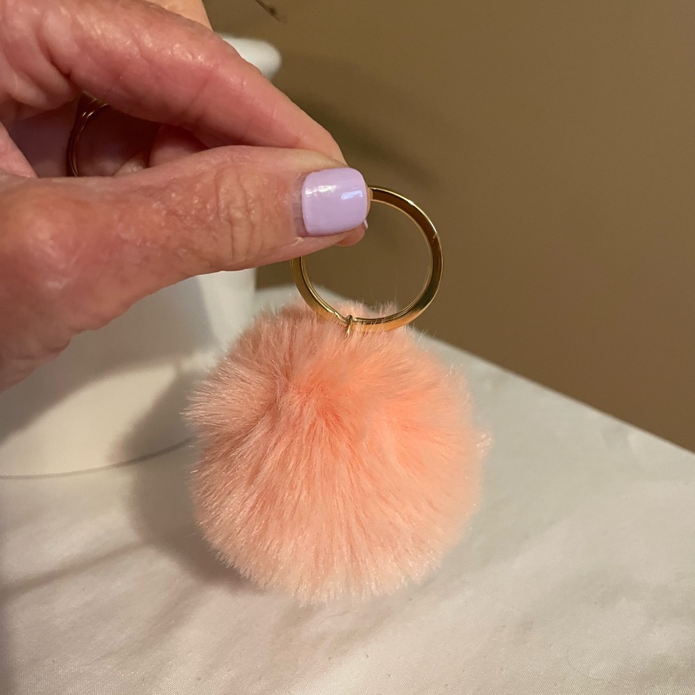Peach Fluffy Pom Pom Keychain